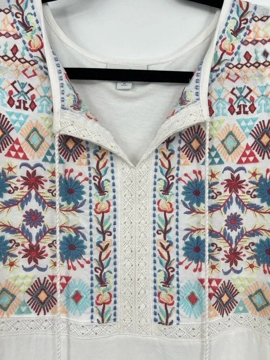 J. Jill Embroidered Sleeveless Knit Tank Top Tassel Tie Floral White Boho Medium - Picture 9 of 14